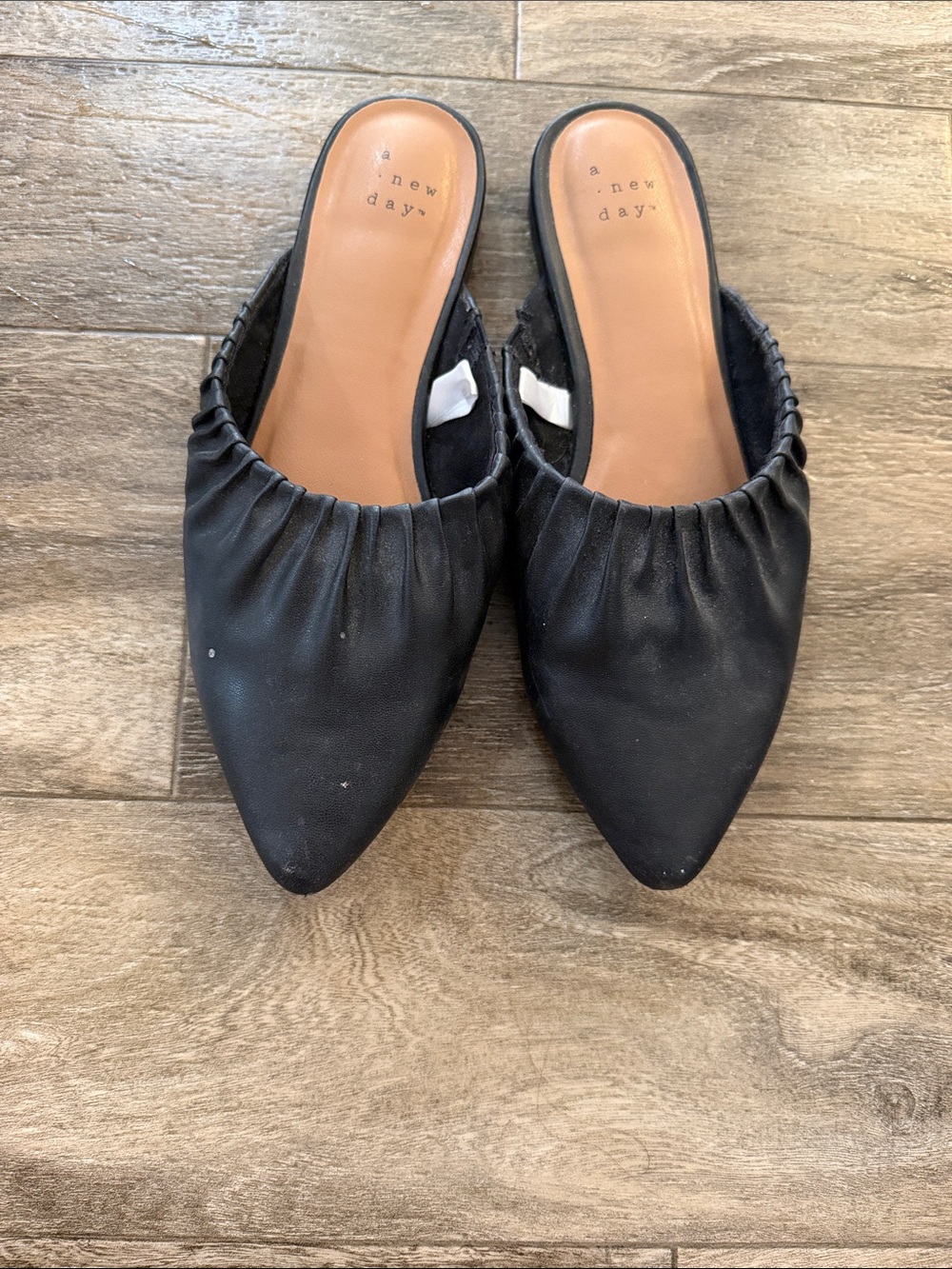 a new day Black Ruched Pointed Slip-On Mules